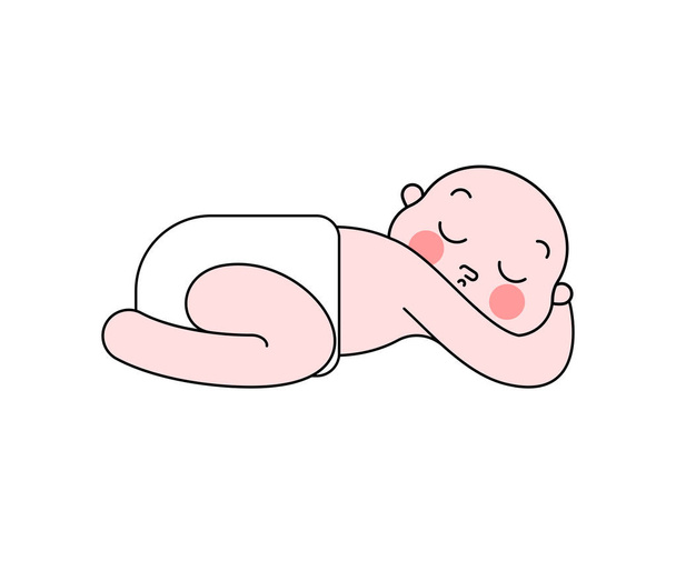 ребенок в подгузнике спит мультяшный стиль изолирован. Детский сон. Новорожденный иллюзионист
 - Вектор,изображение