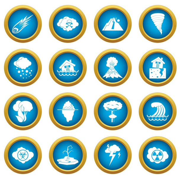 Natural disaster icons blue circle set - Vecteur, image