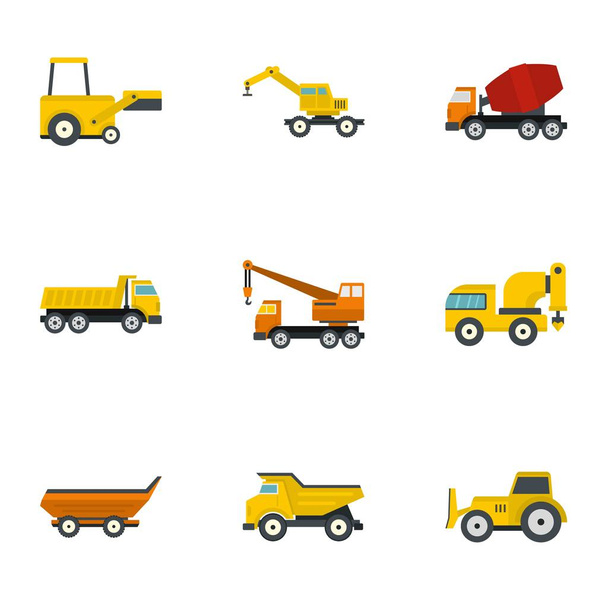 Construction machine icon set, flat style - Vector, Image