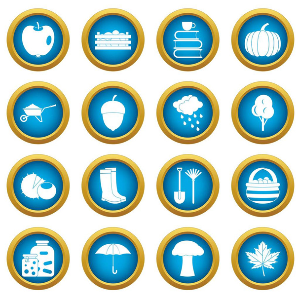 Autumn icons blue circle set - Вектор,изображение