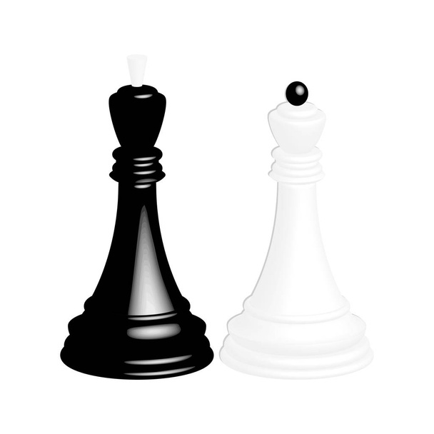 A realistic black chess king and a white chess queen. Isolated on white background. - Vector, Image