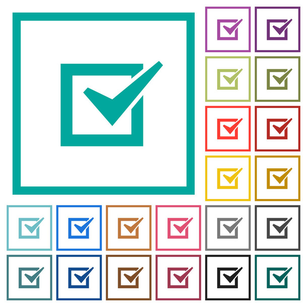 Checked box flat color icons with quadrant frames on white background - Vector, Image