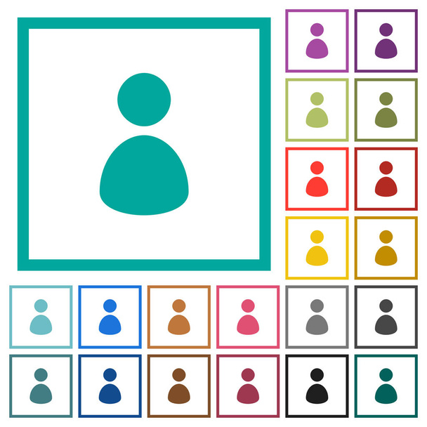 Однопользовательские плоские иконки цвета с квадратными рамками на белом фоне
 - Вектор,изображение