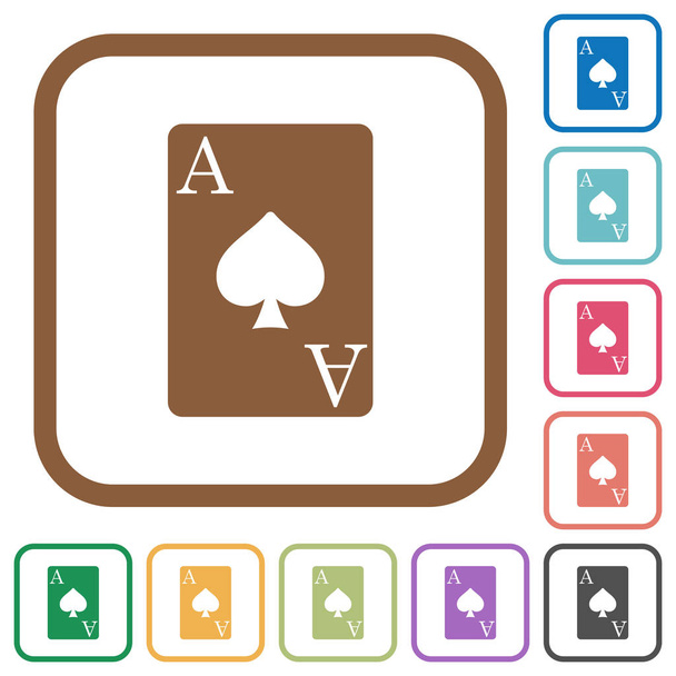 Ace of spades card simple icons in color rounded square frames on white background - Vector, Image
