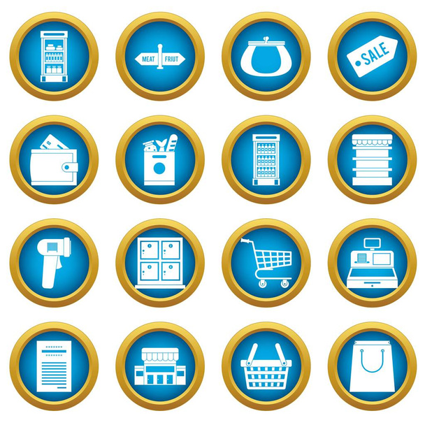 Supermarket icons blue circle set - Вектор,изображение