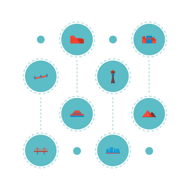 Sada symbolů ploché styl ikony památník s shibuya, Gíza, space needle a další ikony pro váš web mobilní aplikace loga design. - Fotografie, Obrázek