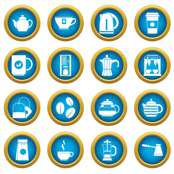 Tea and coffee icons blue circle set - Διάνυσμα, εικόνα