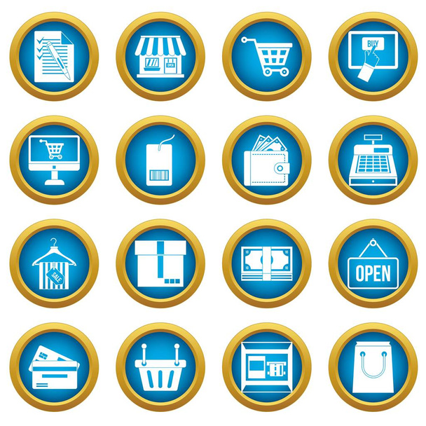 Shopping icons blue circle set - Vektor, Bild