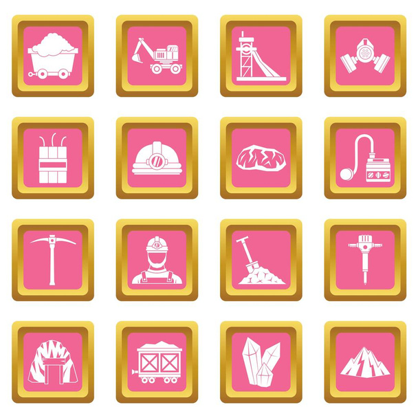 Miner icons pink - Vector, Image