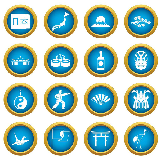 Japan icons blue circle set - Вектор,изображение