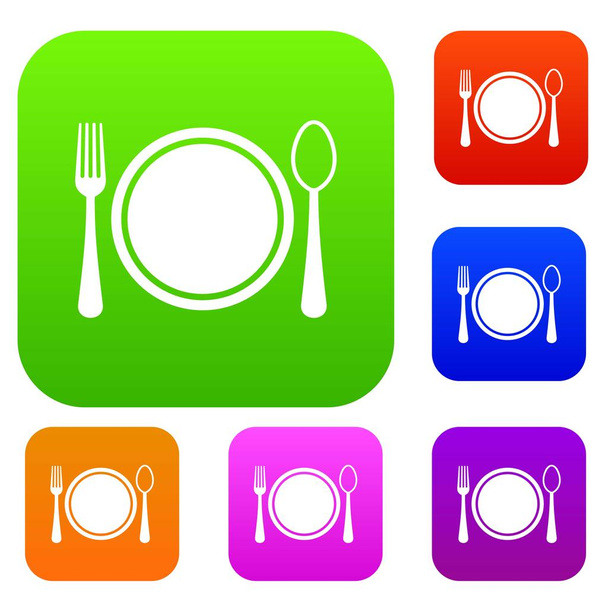Place setting with plate,spoon and fork set collection - Vector, imagen