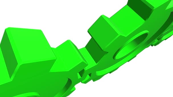 Animation von grünen 3D-Zahnrädern. weißer Hintergrund. Alpha-Kanal. Nahaufnahme - Filmmaterial, Video