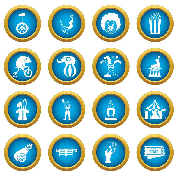 Circus entertainment icons blue circle set - Vecteur, image