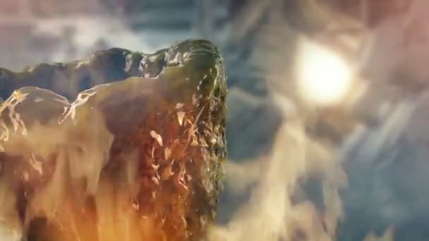 Εξωγήινο αυγό τσουβάλι σε φωτιά και καπνό - Πλάνα, βίντεο