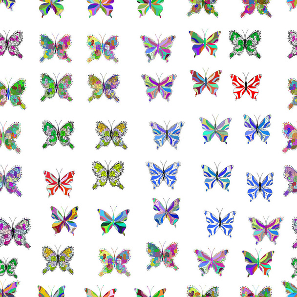 シームレス パターン。ファッションの手で夏パターンのベクトルには、蝶が描かれています。紙、布、ラッパー、壁紙のデザインのかわいい背景。ベクトル図. - ベクター画像