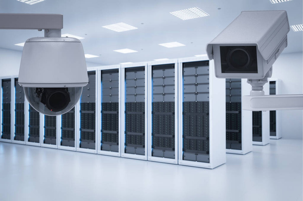 3d rendering surveillance camera in server room  - Photo, Image