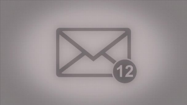 Animace z obálky e-mailu s automatickým počítání číslo. Zpráva Doručená pošta, příchozí zprávy nebo e-maily. Ikona e-mailu s příchozí e-mail čítač. - Záběry, video