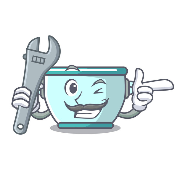 Mechanic steel pot mascot cartoon - Vettoriali, immagini