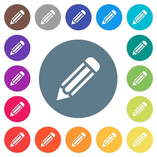 einzelnen Bleistift flache weiße Symbole auf runden farbigen Hintergründen. 17 Farbvarianten im Hintergrund sind enthalten. - Vektor, Bild