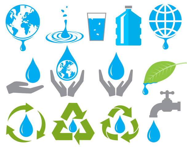 水を節約記号セット、白い背景のベクトルのロゴの設計 - ベクター画像