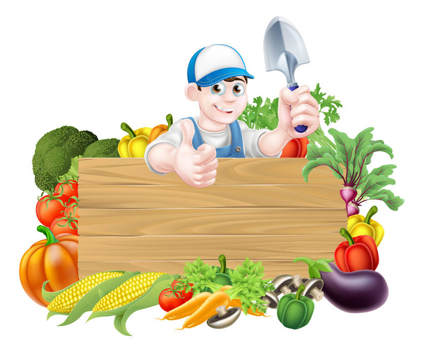 Cartoon Vegetable Gardener Sign - ベクター画像