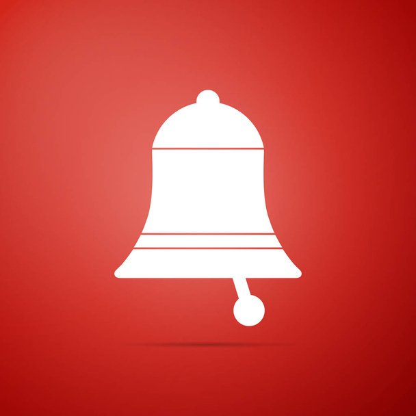 Icono de campana sonando aislado sobre fondo rojo. Símbolo de alarma, campana de servicio, señal de timbre, símbolo de notificación. Diseño plano. Ilustración vectorial
 - Vector, Imagen