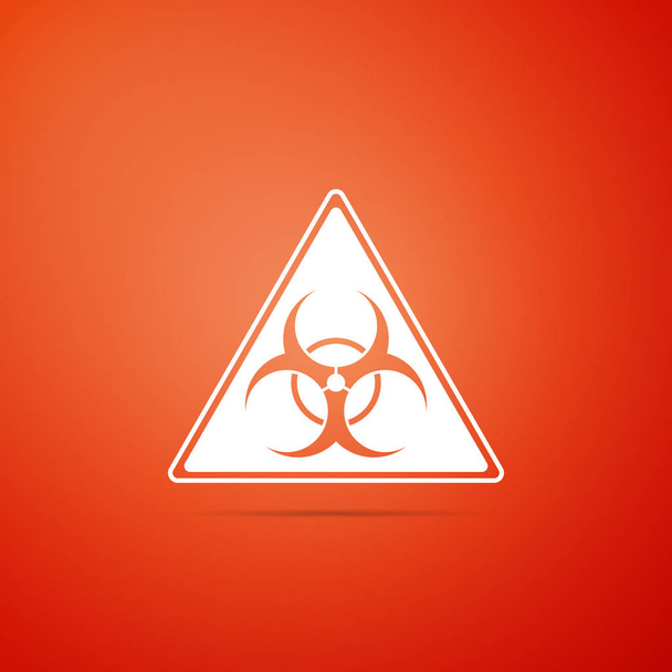 Driehoek bord met Biohazard symboolpictogram geïsoleerd op een oranje achtergrond. Platte ontwerp. Vectorillustratie - Vector, afbeelding