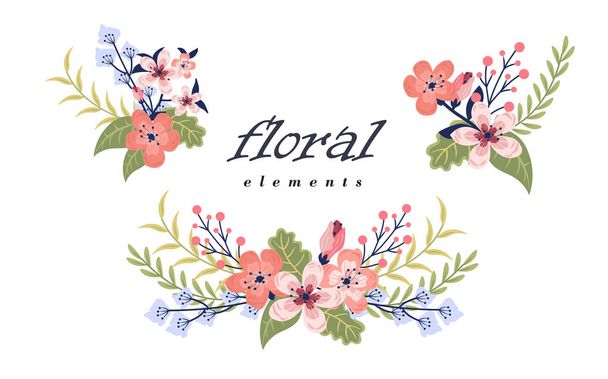 Vector flat illustration collection, set for greeting card design with stylish text for Mother s Day with colorful flowers decorated. - Wektor, obraz