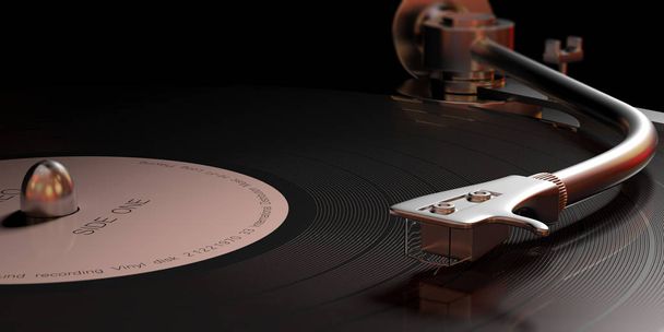 Musik, Klang. Vinyl-Plattenspieler, Nahaufnahme mit Details. 3D-Illustration - Foto, Bild