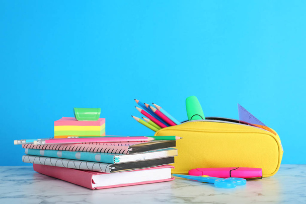 Different colorful stationery on table. Back to school - Fotografie, Obrázek