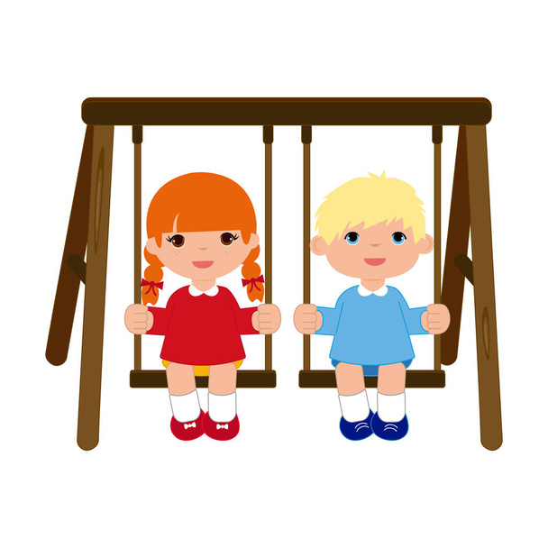 Girl and Boy sitting on the swing - Vector, Image
