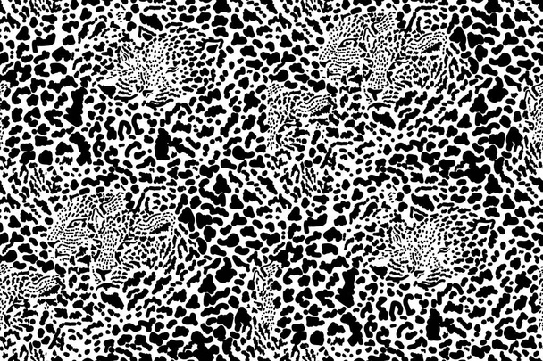 Гранж фон с хаотичными пятнами леопарда. Этническая текстильная коллекция. Бесшовная векторная печать животных
. - Вектор,изображение
