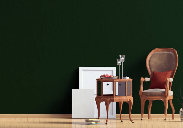 Klasický interiér s konferenční stolek a židle. Zeď mock-up. 3D obrázek. - Fotografie, Obrázek