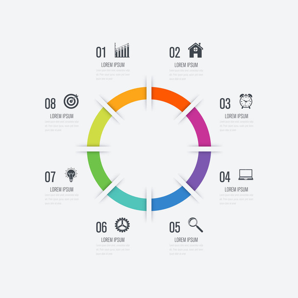 Infographics template 8 options with circle - ベクター画像