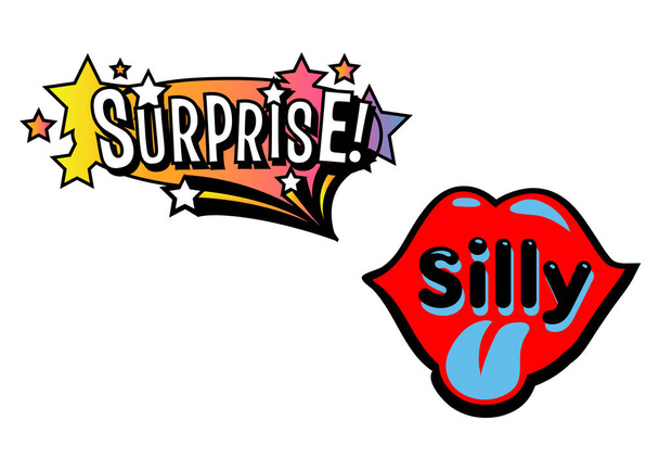 Bright vector Surprise and Silly speech bubbles. Colorful emotional icons isolated on white background. Comic and cartoon style - Vector, Image