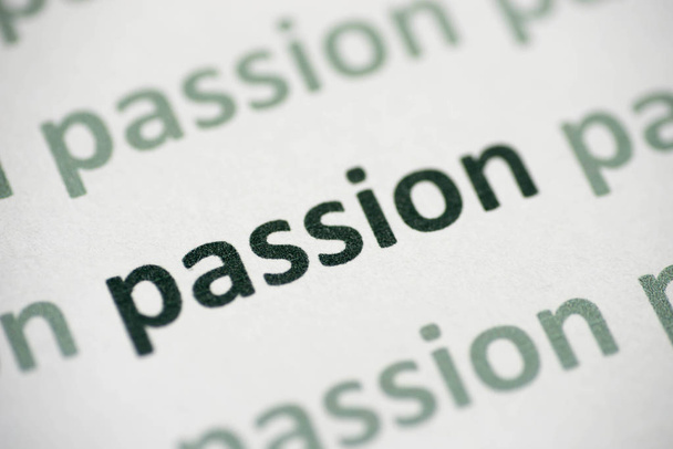 word passion printed on white paper macro - Photo, Image
