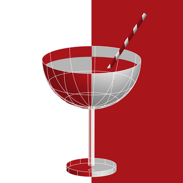 Día nacional de beber paja, 3 de enero. Un vaso de licor rojo cóctel de martini tropical con paja para beber, vector 3d en estilo cubismo plano. Copie el espacio para su texto en el fondo blanco
, - Vector, Imagen