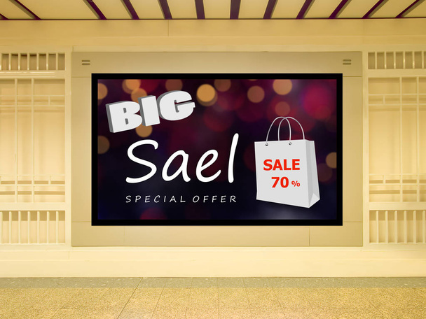 Verkaufskonzept, Indoor-Banner, großer Verkauf auf dem Gehweg innerhalb des Einkaufszentrums - einsetzbar für Messen, Werbeplakate. - Foto, Bild