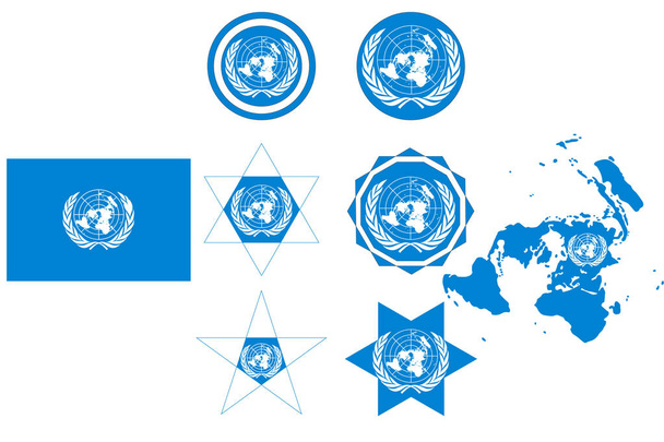 Прапор ООН, піктограми, кольори прапора організації Об'єднаних Націй - Вектор, зображення