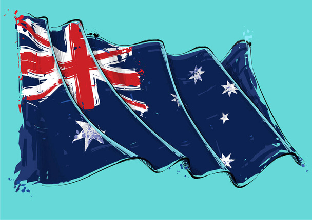 Vector grange Ilustração de uma bandeira acenando australiano. Todos os elementos ordenadamente em camadas bem definidas
 - Vetor, Imagem