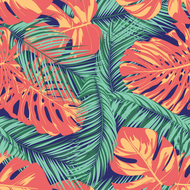 Summer Exotic Floral Tropical Palm, Philodendron Leaf. Jungle Leaf Seamless Pattern. Botanical Plants Background. Eps10 Vector. Summer Tropical Palm Wallpaper for Print, Fabric, Tile, Wallpaper, Dress - Vetor, Imagem