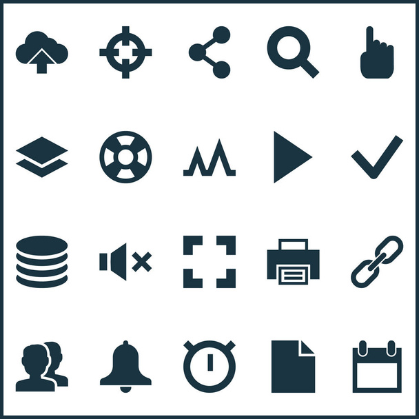 Ícones de usuário configurados com pesquisa, link, mudo e outros elementos sociais. Isolados ícones de usuário de ilustração vetorial
. - Vetor, Imagem