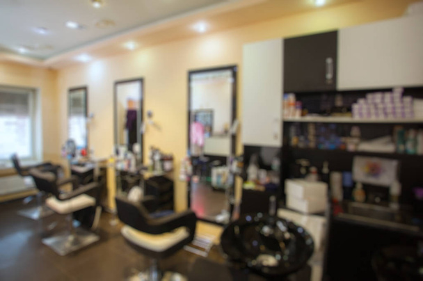 Background of Interior beauty salon, workplace hairdresser blur. - Φωτογραφία, εικόνα