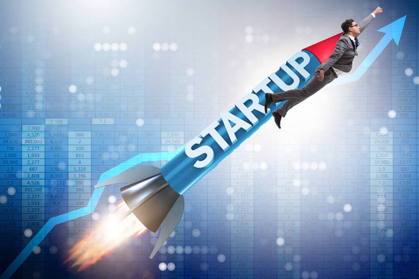 Businessman in start-up concept flying on rocket - Photo, Image