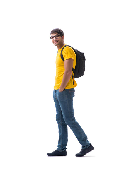 Young student with backpack isolated on white  - Φωτογραφία, εικόνα