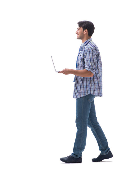 Jonge student met laptop geïsoleerd op wit - Foto, afbeelding