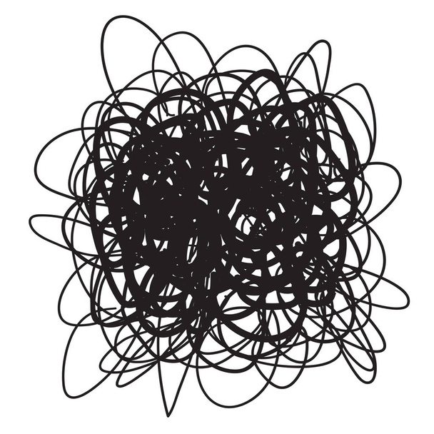 Verwarde cirkel patroon op wit. Monochroom ingewikkelde structuur. Chaotische lijnen. Achtergrond met chaos strepen en golven. Afdrukken voor Polygrafie, shirts, banners en textiel. Zwart-wit afbeelding - Vector, afbeelding