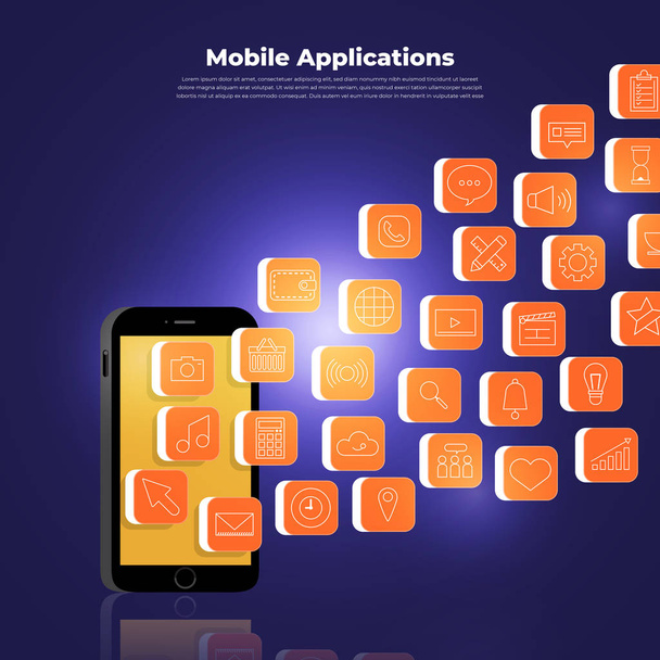 Flat design concept of mobile applications and smartphone device. Vector illustrations. - Vector, Image