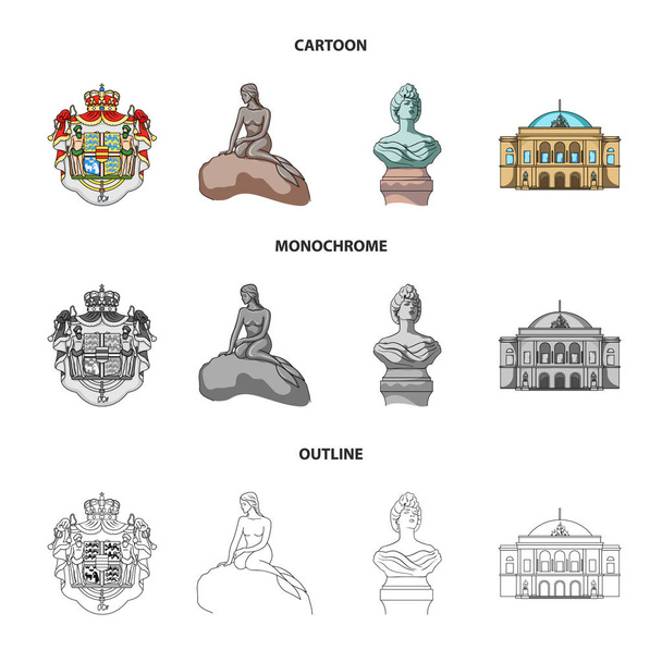 National, symbol, drawing, and other web icon in cartoon,outline,monochrome style. Denmark, attributes, style, icons in set collection. - Vector, Image