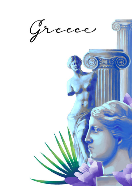 Diseño con Venus de Milo esculturas, columnas y flores
 - Foto, Imagen